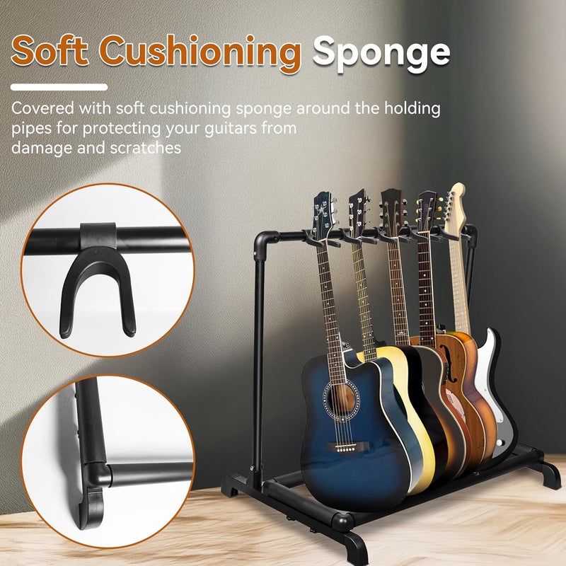 Azor 5 Multi Guitar Stand Rack with Folding Design 5 Holder Guitar Rack for Acoustic Electric Guitar, Bass, Soft Cushioning Sponge Protects Your Instruments - Image 4